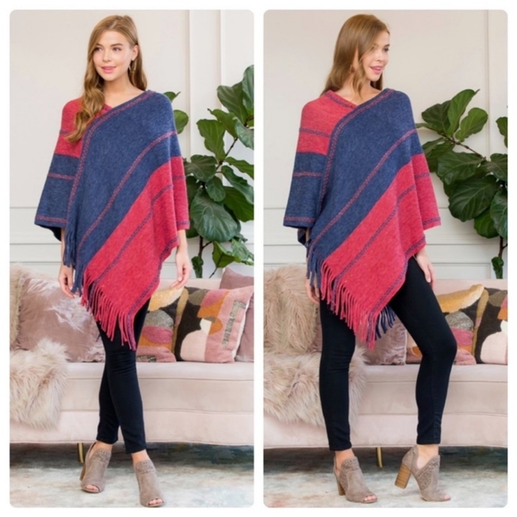 **SOLD**๐๐TWO TONE PONCHO. ONE SIZE. NEW - Picture 3 of 7
